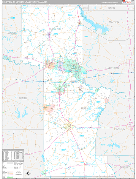 Longview, TX Metro Area Wall Map