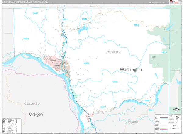 Longview, WA Metro Area Wall Map