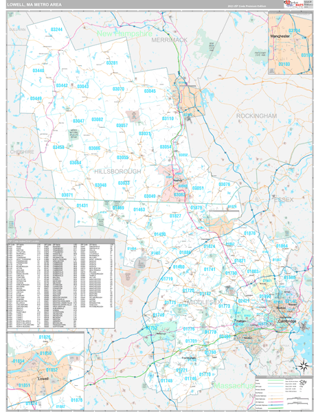 Lowell, MA Metro Area Wall Map