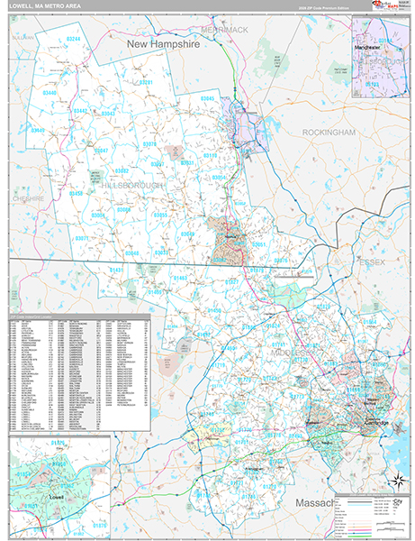 Lowell, MA Metro Area Wall Map