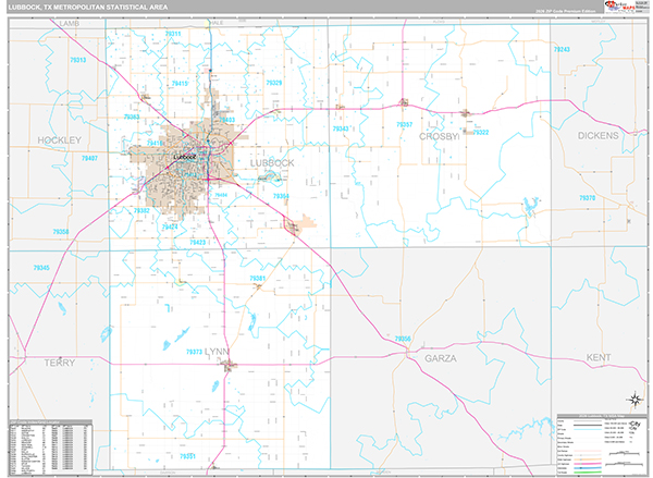 Lubbock, TX Metro Area Wall Map