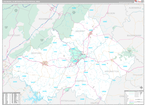 Lynchburg Metro Area Digital Map Premium Style