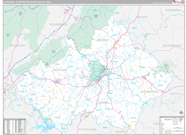 Lynchburg, VA Metro Area Wall Map