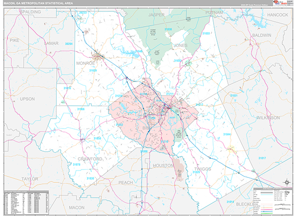 Macon, GA Metro Area Wall Map