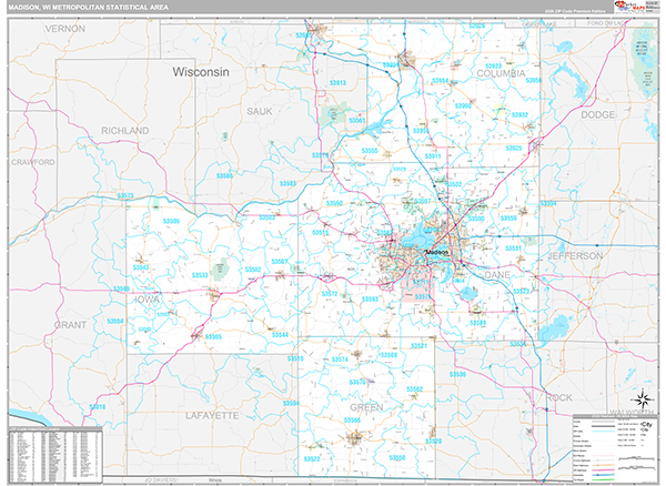 Madison, WI Metro Area Wall Map