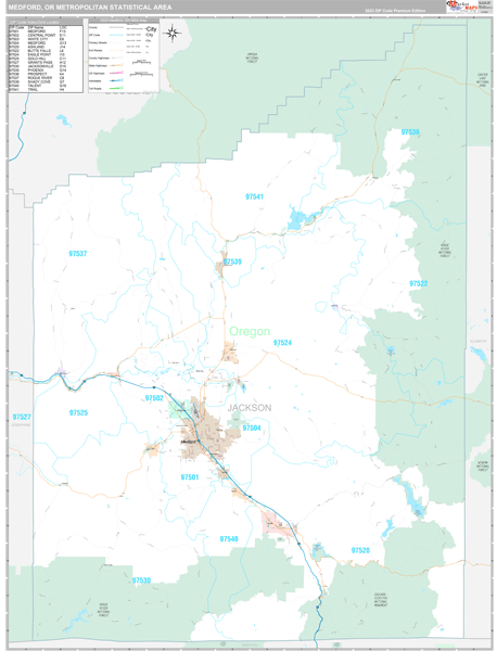 Medford, OR Metro Area Wall Map
