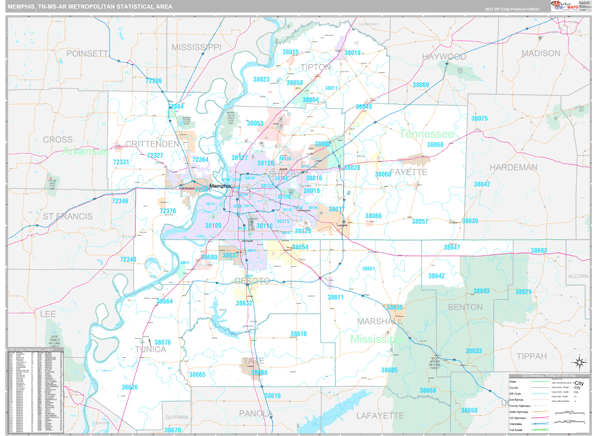 Memphis, TN Metro Area Wall Map