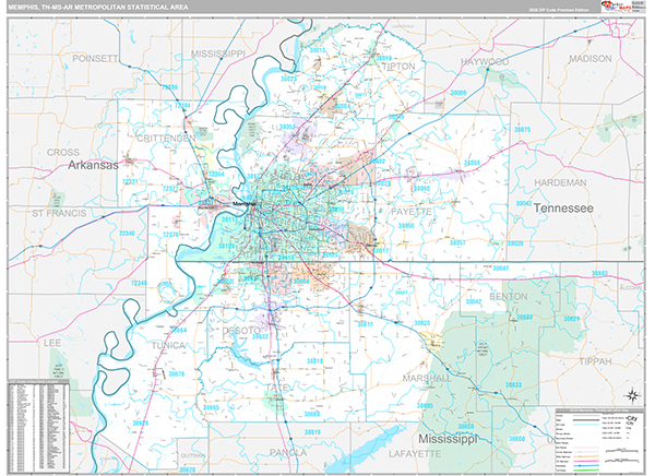 Memphis, TN Metro Area Wall Map