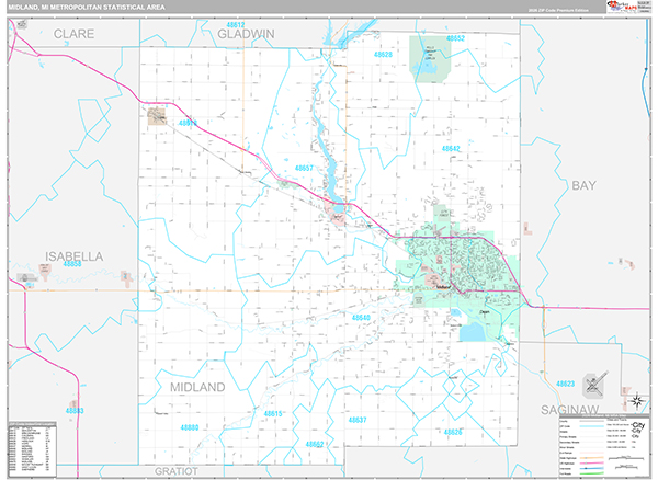 Midland, MI Metro Area Wall Map