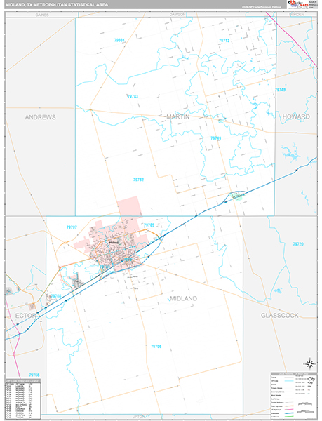 Midland, TX Metro Area Wall Map