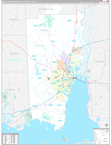 Mobile, AL Metro Area Wall Map