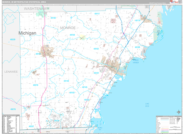 Monroe, MI Metro Area Wall Map