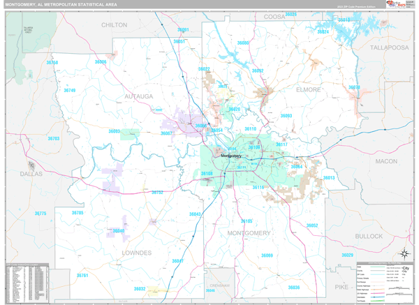 Montgomery, AL Metro Area Wall Map