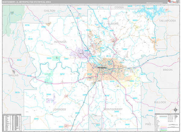 Montgomery Metro Area Wall Map Premium Style