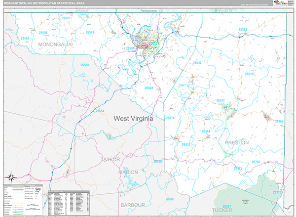 Morgantown, WV Metro Area Wall Map