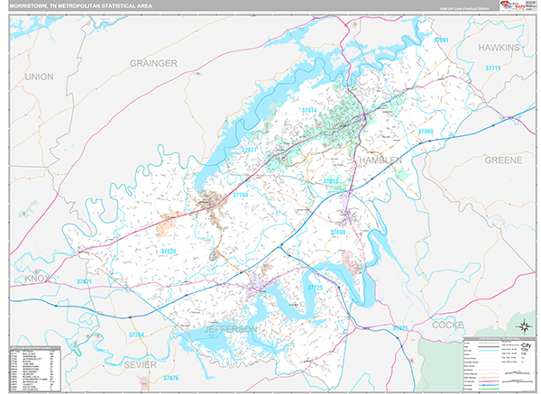 Morristown, TN Metro Area Wall Map