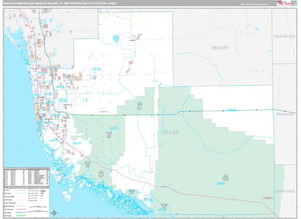Naples-Immokalee-Marco Island Metro Area, FL Zip Code Map - Premium