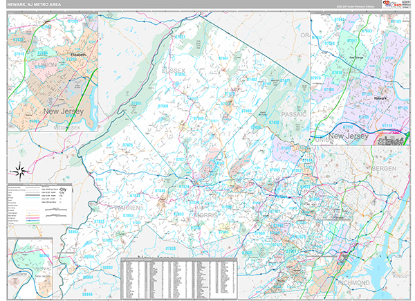Newark, NJ Metro Area Wall Map