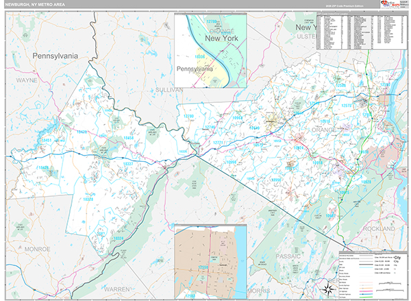 Newburgh, NY Metro Area Wall Map