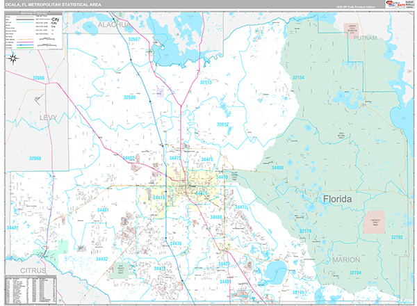 Ocala Metro Area Wall Map Premium Style