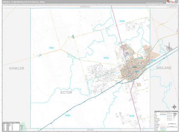 Odessa, TX Metro Area Wall Map