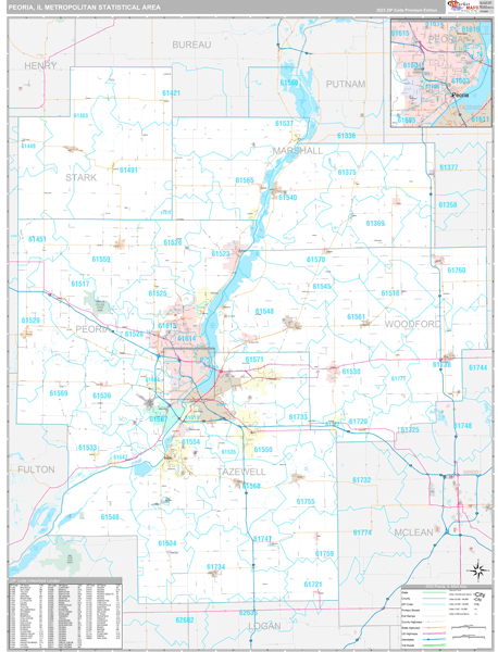 Peoria, IL Metro Area Wall Map