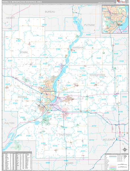 Peoria, IL Metro Area Wall Map