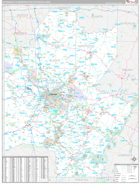 Pittsburgh, PA Metro Area Wall Map