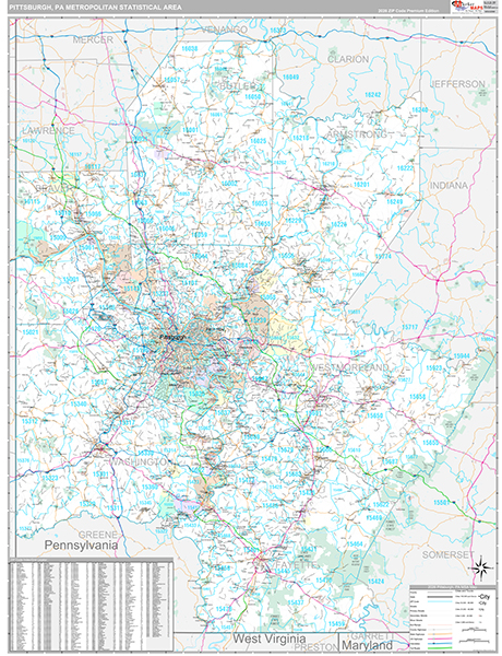 Pittsburgh Metro Area Wall Map Premium Style