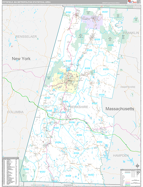 Pittsfield Metro Area Wall Map Premium Style