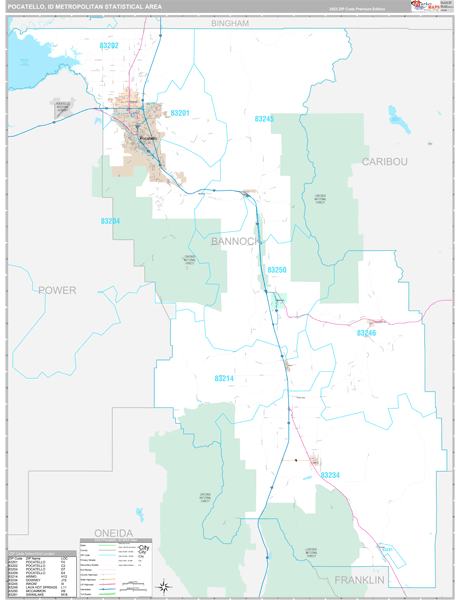 Pocatello Metro Area Wall Map Premium Style