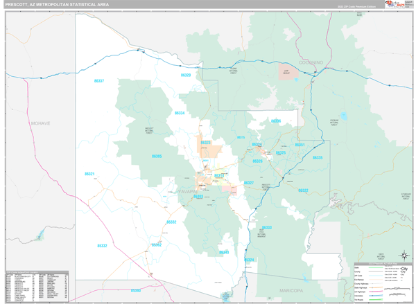 Prescott, AZ Metro Area Wall Map