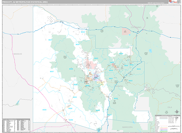 Prescott Metro Area Wall Map Premium Style