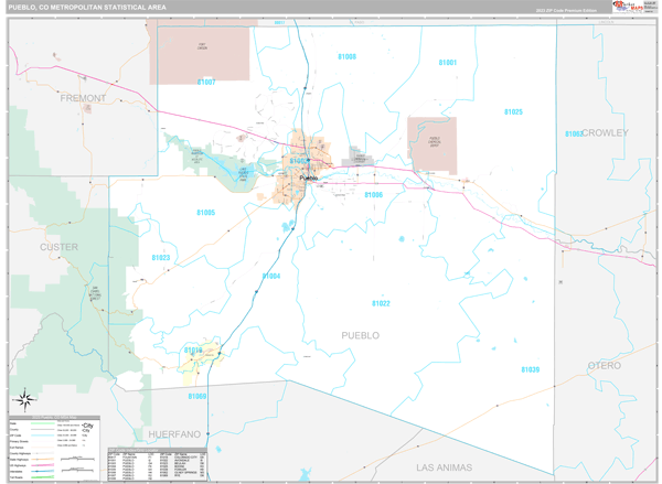 Pueblo, CO Metro Area Wall Map