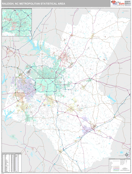 Raleigh, NC Metro Area Wall Map