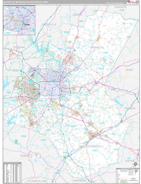 Raleigh Metro Area Wall Map Premium Style