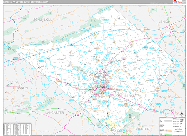Reading, PA Metro Area Wall Map
