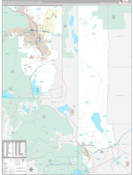 Reno, NV Metro Area Wall Map