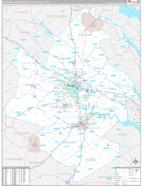 Richmond, VA Metro Area Wall Map