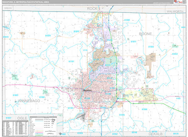 Rockford, IL Metro Area Wall Map