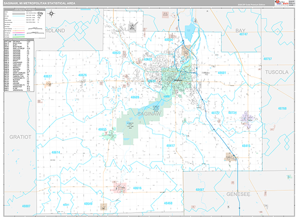 Saginaw, MI Metro Area Wall Map