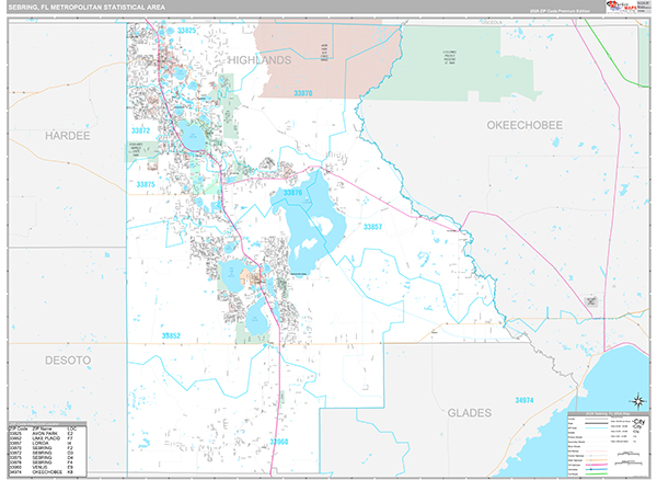 Sebring Metro Area Wall Map Premium Style