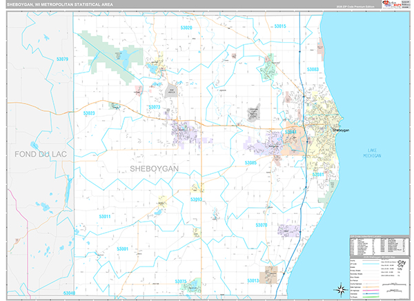 Sheboygan, WI Metro Area Wall Map