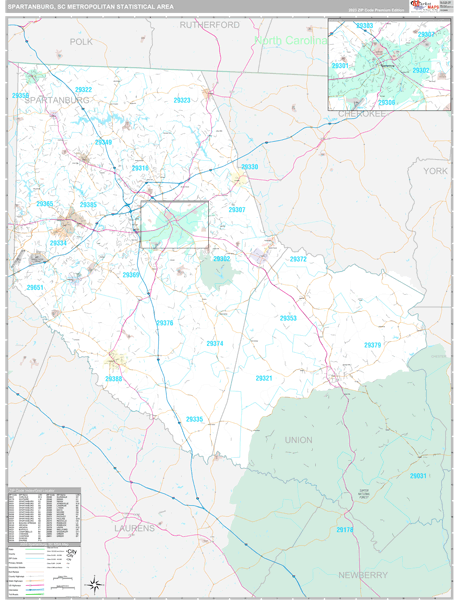 Spartanburg, SC Metro Area Wall Map