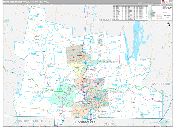 Springfield, MA Metro Area Wall Map