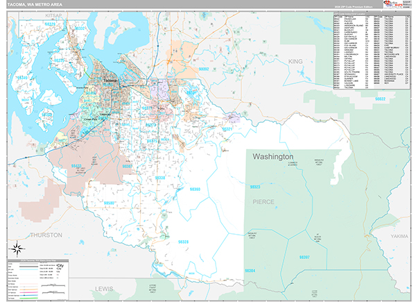 Tacoma, WA Metro Area Wall Map