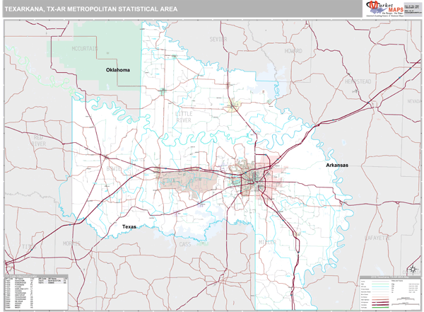 Texarkana, TX Metro Area Wall Map