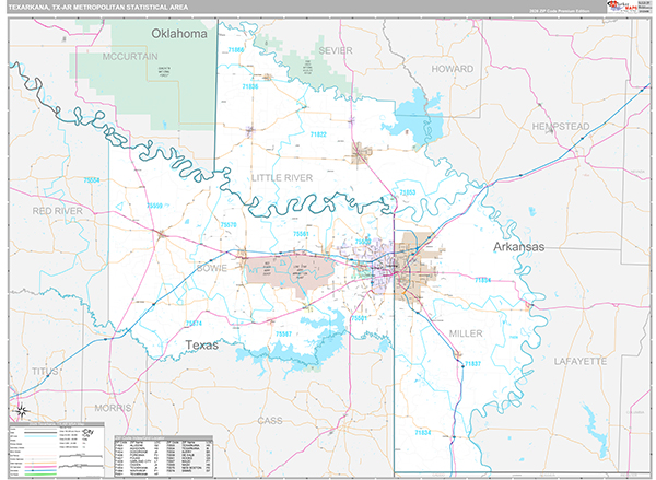 Texarkana, TX Metro Area Wall Map
