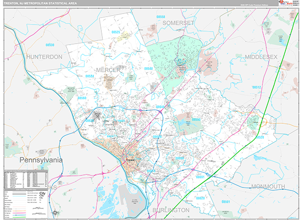 Trenton, NJ Metro Area Wall Map