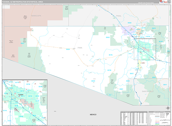 Tucson, AZ Metro Area Wall Map